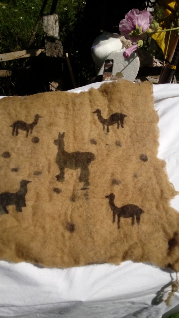 Pochoirs Llamas sur feutre teint à l'eucaliptus 28 Euros