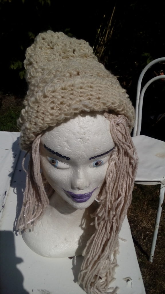 Bonnet, blanc, mouton, filé main, réversible crochet